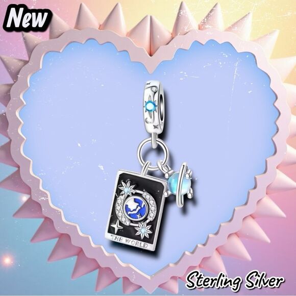 NEW The World Tarot Card Dangle Charm – Sterling Silver 925 - Picture 1 of 4